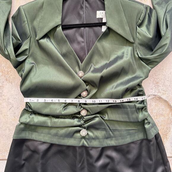 J R Nites Green Taffeta Black Satin Evening Dress 16W Mother of the Bride - Picture 5 of 15